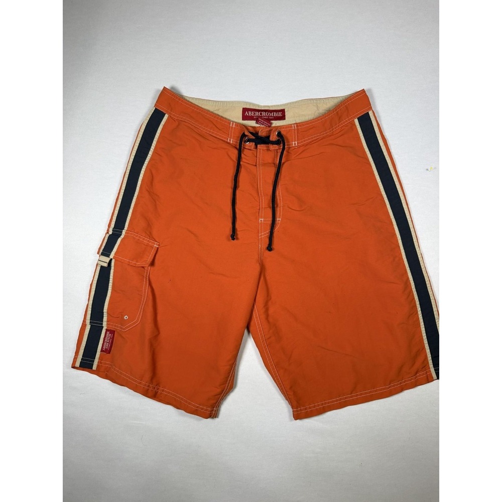 Abercrombie & Fitch Shorts Mens 34 Orange Board Swim Trunks Cargo Side Stripe